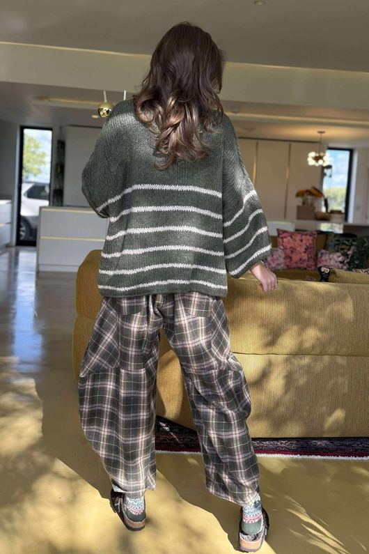 Big Softie Stripe Funnel Grunge Knit Khaki